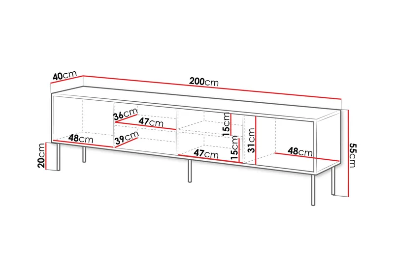 Belonger TV-benk 200 cm - Svart - Møbler - TV- & Mediamøbler - TV benk & mediabenk