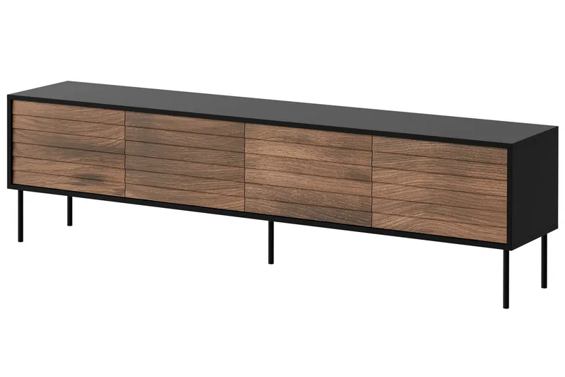 Belonger TV-benk 200 cm, Svart/Valnøtt