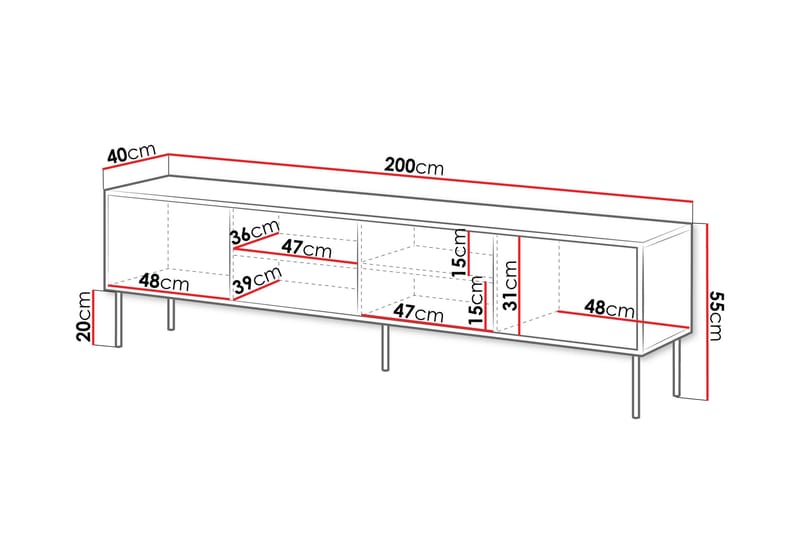 Belonger TV-benk 200 cm - Svart/Valnøtt - Møbler - TV- & Mediamøbler - TV benk & mediabenk