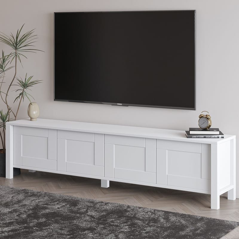 Belor Gulvstående TV-benk 160 cm med Oppbevaring i Malt Tre - Hvit - Møbler - TV- & Mediamøbler - TV benk & mediabenk