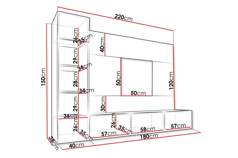 Bernice Tv-Skap 220x38 cm - Beige - Møbler - TV- & Mediamøbler - TV-skap