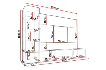 Bernice Tv-Skap 220x38 cm - Beige - Møbler - TV- & Mediamøbler - TV-skap