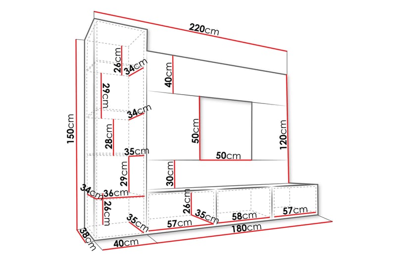 Bernice Tv-Skap 220x38 cm - Svart - Møbler - TV- & Mediamøbler - TV-skap