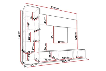 Bernice Tv-Skap 220x38 cm - Svart - Møbler - TV- & Mediamøbler - TV-møbelsett