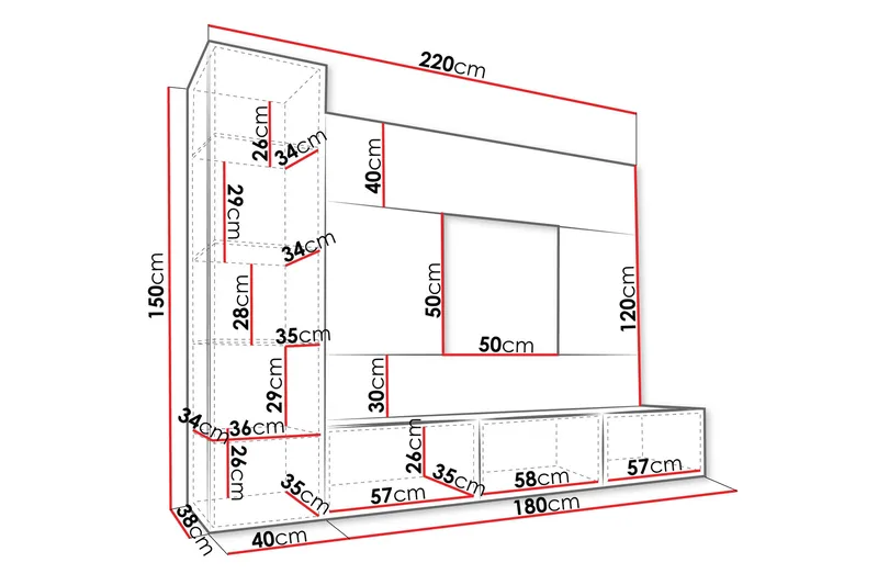 Bernice Tv-Skap 220x38 cm - Svart - Møbler - TV- & Mediamøbler - TV-møbelsett