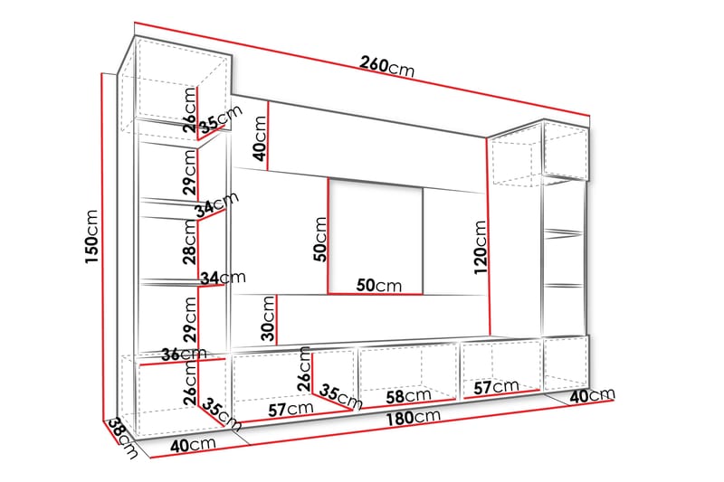 Bernice Tv-Skap 260x38 cm - Beige - Møbler - TV- & Mediamøbler - TV-skap