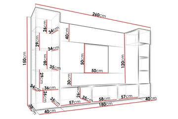 Bernice Tv-Skap 260x38 cm - Hvit - Møbler - TV- & Mediamøbler - TV-møbelsett