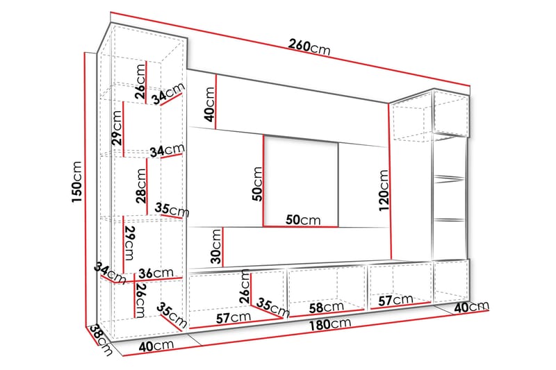 Bernice Tv-Skap 260x38 cm - Hvit - Møbler - TV- & Mediamøbler - TV-møbelsett