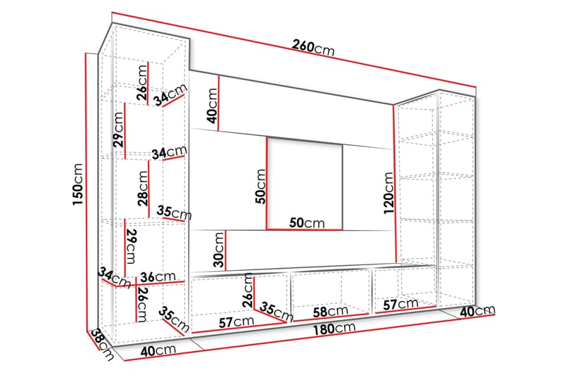 Bernice Tv-Skap 260x38 cm - Svart - Møbler - TV- & Mediamøbler - TV-møbelsett