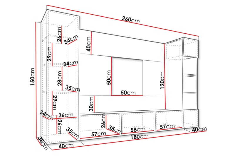 Bernice Tv-Skap 260x38 cm - Svart - Møbler - TV- & Mediamøbler - TV-skap