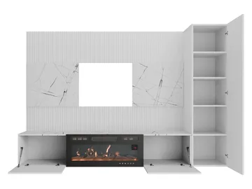 Bernice TV-veggskap 220 cm elektrisk peis med varmefunksjon og LED-belysning - beige, brun - Møbler - TV- & Mediamøbler - TV-skap