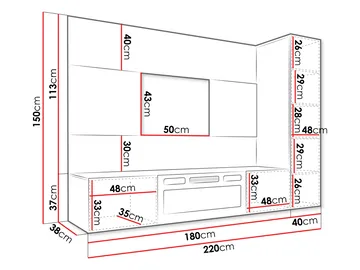 Bernice TV-veggskap 220 cm elektrisk peis med varmefunksjon og LED-belysning - beige, brun - Møbler - TV- & Mediamøbler - TV-skap