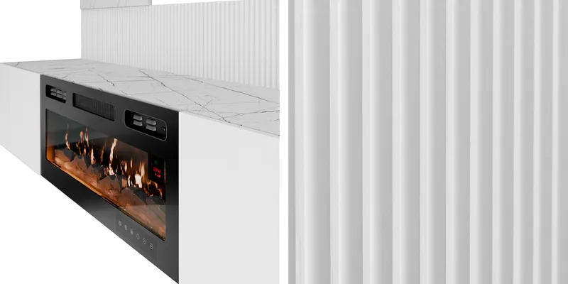 Bernice TV-veggskap 220 cm elektrisk peis med varmefunksjon og LED-belysning - beige, brun - Møbler - TV- & Mediamøbler - TV-skap