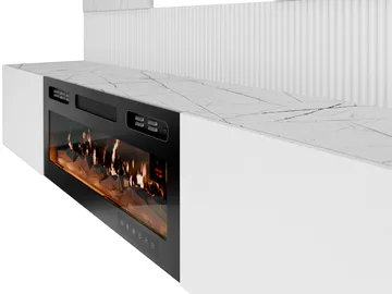 Bernice TV-veggskap 220 cm elektrisk peis med varmefunksjon og LED-belysning - beige, brun - Møbler - TV- & Mediamøbler - TV-skap