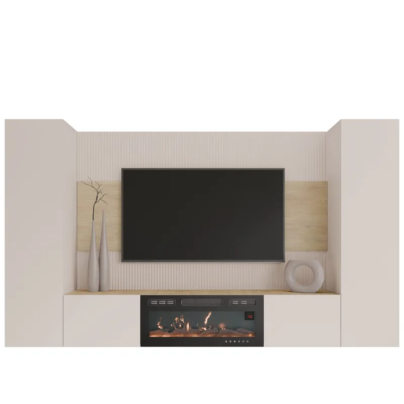 Bernice TV-veggskap 260 cm elektrisk peis med varmefunksjon og LED-belysning, beige, brun