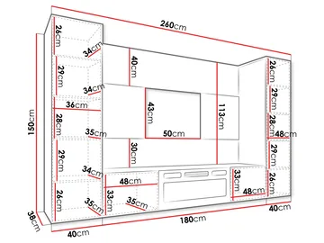 Bernice TV-veggskap 260 cm elektrisk peis med varmefunksjon og LED-belysning - beige, brun - Møbler - TV- & Mediamøbler - TV-skap