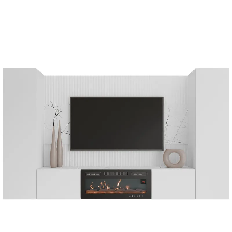 Bernice TV-veggskap 260 cm elektrisk peis med varmefunksjon og LED-belysning - hvit - Møbler - TV- & Mediamøbler - TV-skap