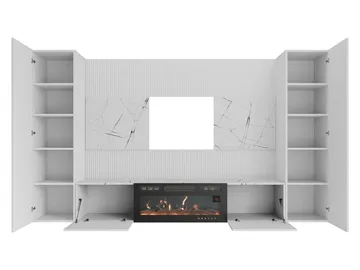 Bernice TV-veggskap 260 cm elektrisk peis med varmefunksjon og LED-belysning - beige, brun - Møbler - TV- & Mediamøbler - TV-skap