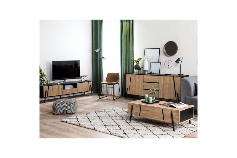 Blackpool Frittstående TV-benk 177 cm med Oppbevaring i Mørkt Tre - Svart|Beige - Møbler - TV- & Mediamøbler - TV benk & mediabenk