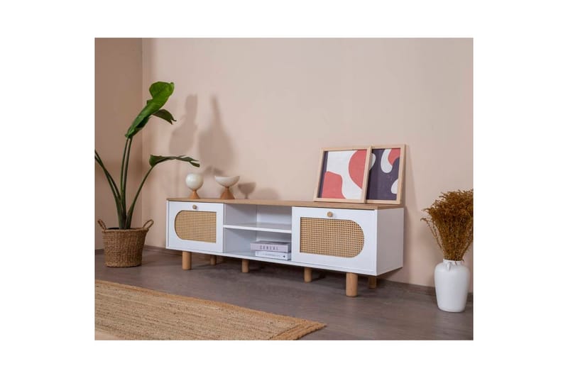 Bohemsk TV-benk 180 cm - Mellomfarget tre/Hvit - Møbler - TV- & Mediamøbler - TV benk & mediabenk