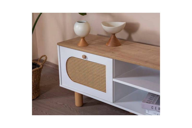 Bohemsk TV-benk 180 cm - Mellomfarget tre/Hvit - Møbler - TV- & Mediamøbler - TV benk & mediabenk
