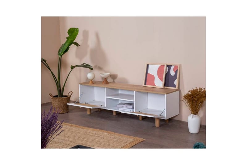 Bohemsk TV-benk 180 cm - Mellomfarget tre/Hvit - Møbler - TV- & Mediamøbler - TV benk & mediabenk