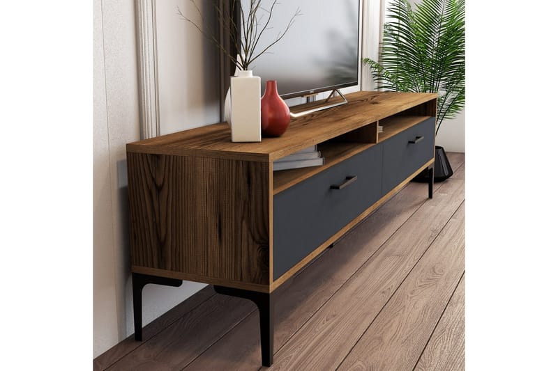 Brutorp TV-benk 180 cm - Valnøtt/Antrasitt - Møbler - TV- & Mediamøbler - TV benk & mediabenk