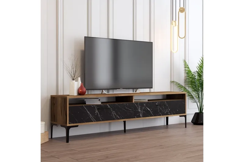 Brutorp TV-benk 180 cm - Valnøtt/Svart Marmor - Møbler - TV- & Mediamøbler - TV benk & mediabenk