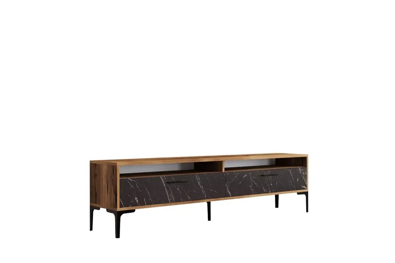 Brutorp TV-benk 180 cm, Valnøtt/Svart Marmor