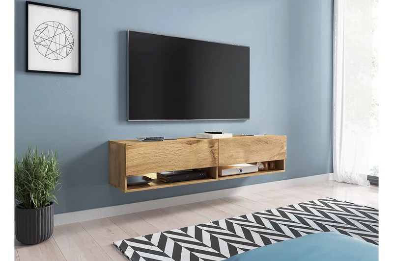 Brya TV-benk 140 cm LED-belysning - Beige/Hvit/RGB LED - Møbler - TV- & Mediamøbler - TV benk & mediabenk