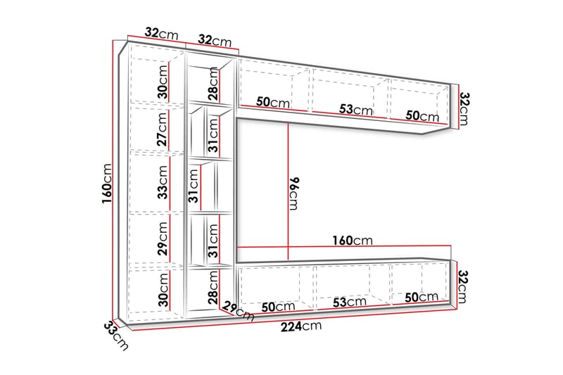 Bulet TV-møbelsett 224x33 cm - Beige - Møbler - TV- & Mediamøbler - TV-møbelsett