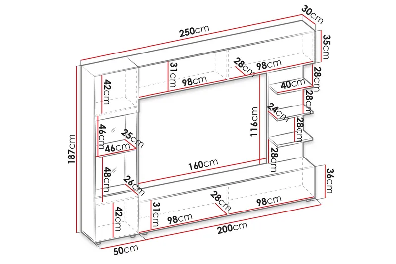 Bunda TV-møbelsett 250x30 cm - Beige - Møbler - TV- & Mediamøbler - TV-møbelsett