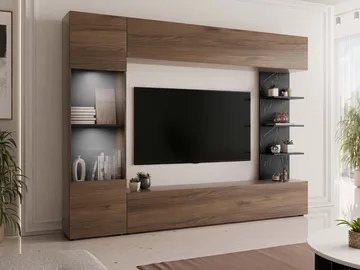 Bunda TV-veggseksjon med LED-belysning 250 cm - hvit - Møbler - TV- & Mediamøbler - TV-møbelsett