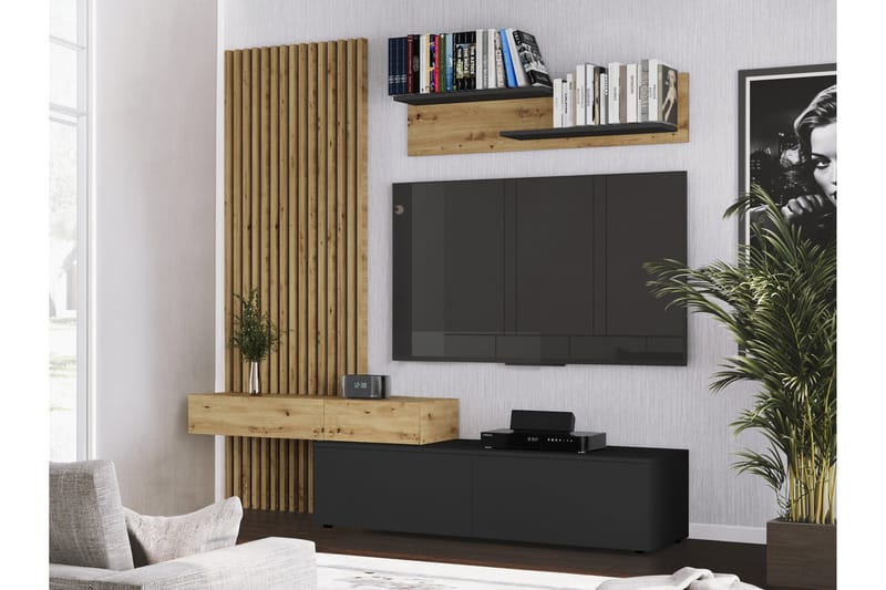 Bunkar TV-møbelsett 210x43 cm - Brun / Svart - Møbler - TV- & Mediamøbler - TV-møbelsett