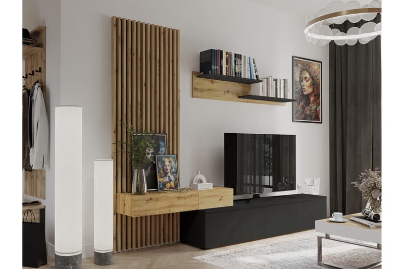 Bunkar TV-møbelsett 250x43 cm - Brun / Svart - Møbler - TV- & Mediamøbler - TV-møbelsett