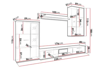 Bunta TV-møbelsett 235x40 cm - Hvit - Møbler - TV- & Mediamøbler - TV-møbelsett