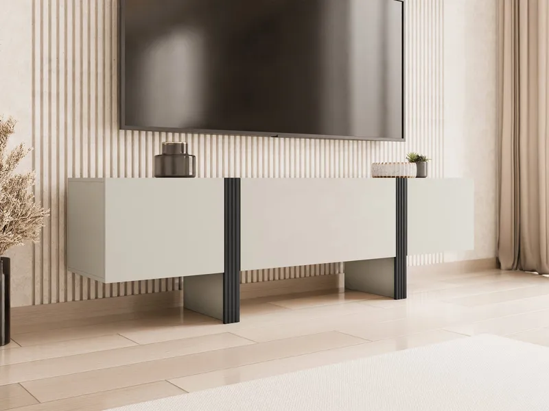 Calvenn Gulvstående TV-benk 200 cm med Oppbevaring i Malt Tre - Beige - Møbler - TV- & Mediamøbler - TV benk & mediabenk