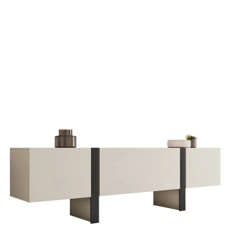 Calvenn Gulvstående TV-benk 200 cm med Oppbevaring i Malt Tre, Beige