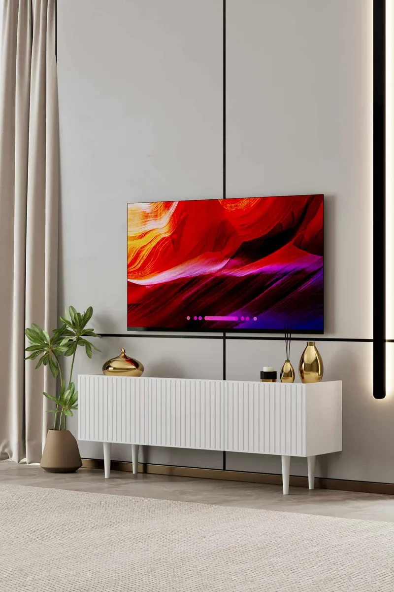 Capella Gulvstående TV-benk 120 cm med Oppbevaring i Malt Tre - Hvit - Møbler - TV- & Mediamøbler - TV benk & mediabenk