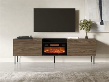 Clarinor TV-benk 200 cm med peis med varmefunksjon - Brun|svart - Møbler - TV- & Mediamøbler - TV benk & mediabenk
