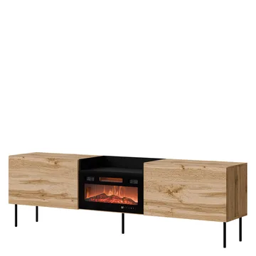 Clarinor TV-benk 200 cm med peis med varmefunksjon - Lys brun|svart - Møbler - TV- & Mediamøbler - TV benk & mediabenk