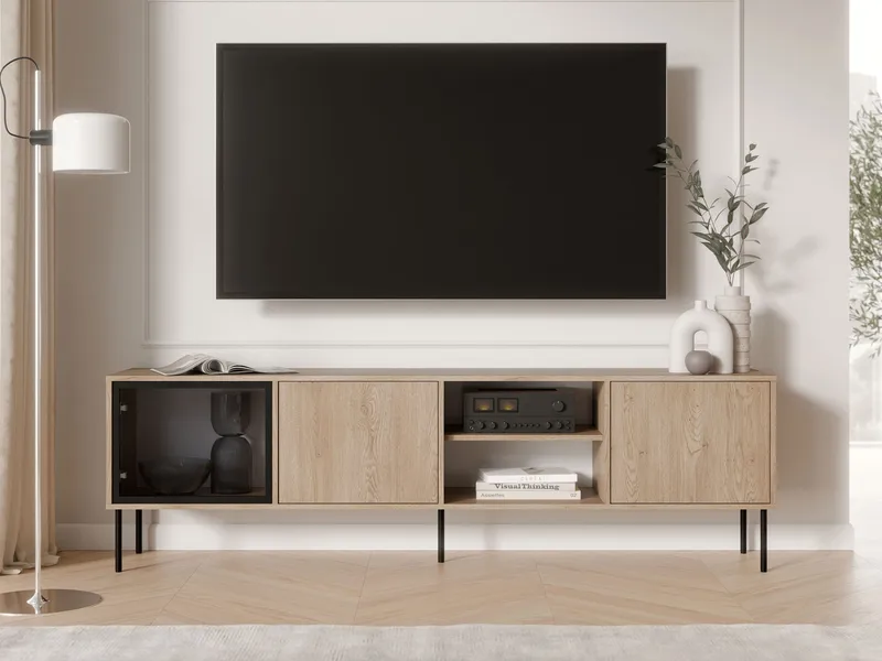 Claven Gulvstående TV-benk 201 cm med Oppbevaring i Lyst Tre - Beige - Møbler - TV- & Mediamøbler - TV benk & mediabenk