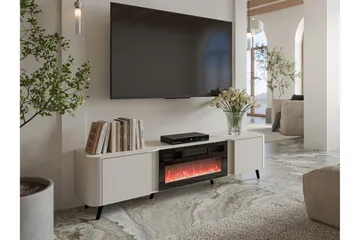 Clement Gulvstående TV-benk 200 cm med Oppbevaring i Malt Tre - Beige - Møbler - TV- & Mediamøbler - TV benk & mediabenk