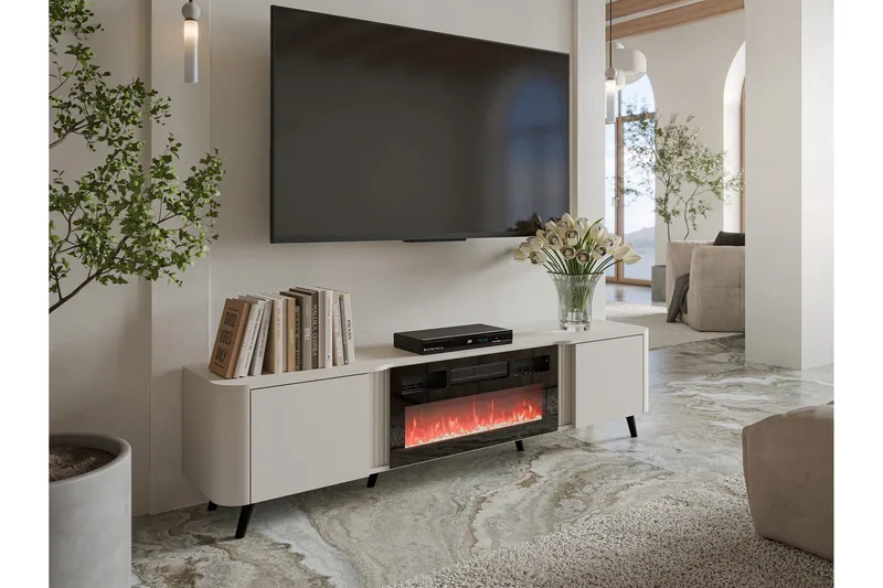 Clement Gulvstående TV-benk 200 cm med Oppbevaring i Malt Tre - Beige - Møbler - TV- & Mediamøbler - TV benk & mediabenk