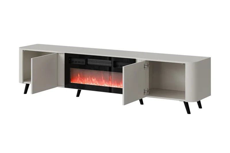 Clement Gulvstående TV-benk 200 cm med Oppbevaring i Malt Tre - Beige - Møbler - TV- & Mediamøbler - TV benk & mediabenk