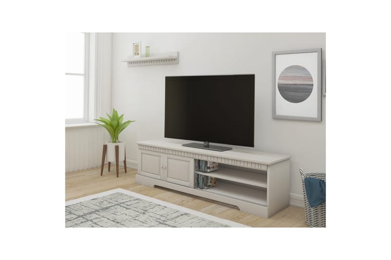 Cubrix Gulvstående TV-benk 162 cm med Oppbevaring i Furu - Hvit - Møbler - TV- & Mediamøbler - TV benk & mediabenk