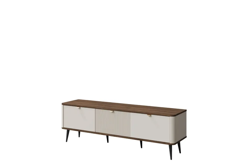 Cucina Frittstående TV-benk 160 cm med Oppbevaring i Valnøtt og Malt Tre, Lys Beige