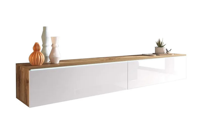 Cuguen TV-benk 180 cm LED-belysning - Tre/Natur|Hvit|Hvit LED - Møbler - TV- & Mediamøbler - TV benk & mediabenk