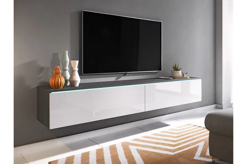 Cuguen Tv-skap 180 cm Hvit LED - Hvit - Møbler - TV- & Mediamøbler - TV benk & mediabenk