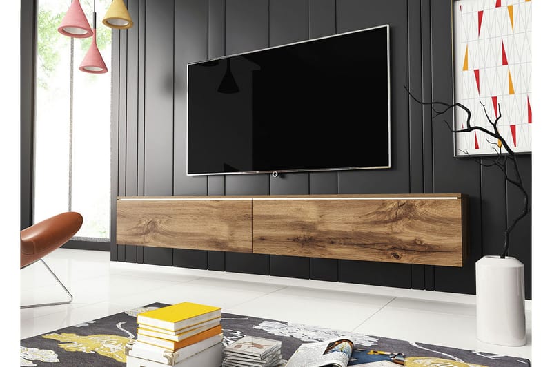 Cuguen Tv-skap 180 cm Hvit LED - Lyse Natur - Møbler - TV- & Mediamøbler - TV benk & mediabenk